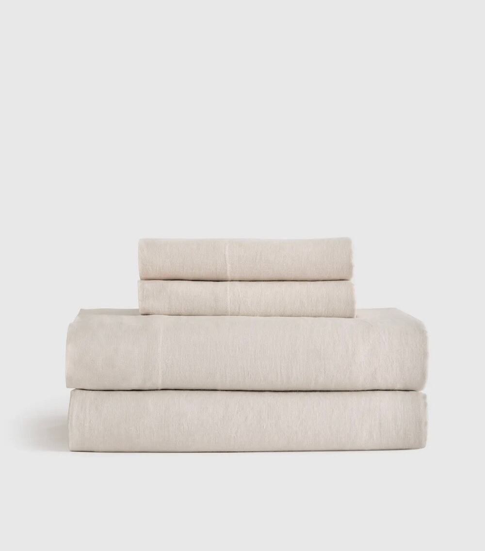 Quince European Linen  Cal King 4 piece Sheet Set Sand Natural Color NWT